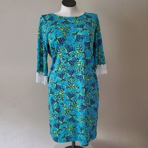 Tracy Negoshian blue green fish print dress large